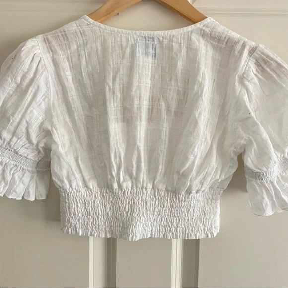 Princess Polly Crop White Puff Sleeve Blouse Boho Feminine Balletcore Beach - Picture 4 of 7